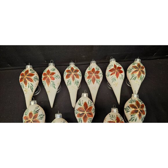 Vintage Christmas Classics Commodore Hand Decorated Poinsettia Glass Ornaments - Picture 8 of 16